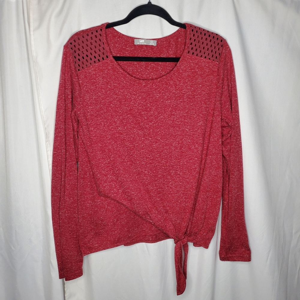 Lee Riders Tied Waist Shape Illusions Top Size XL Heather Red Linen Blend